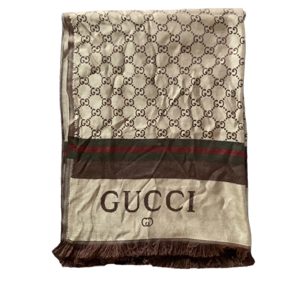 ‼️PRICE DROPPED ONLY TODAY‼️🆕 Gucci Brown Web Striped GG Jacquard Knit Scarf🧣 - Picture 4 of 8
